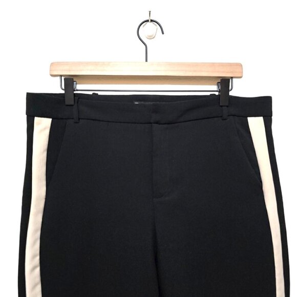 Zara Basic Black Flat Front Side Stripe Cropped Pants Sz L - Picture 2 of 6